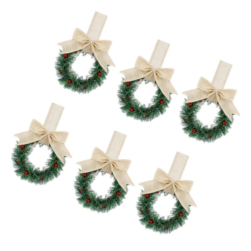 

6Pcs Small Christmas Wreaths Artificial Berries Wreath Hanging Decoration for Kitchen Cabinet Door Wall Decorations