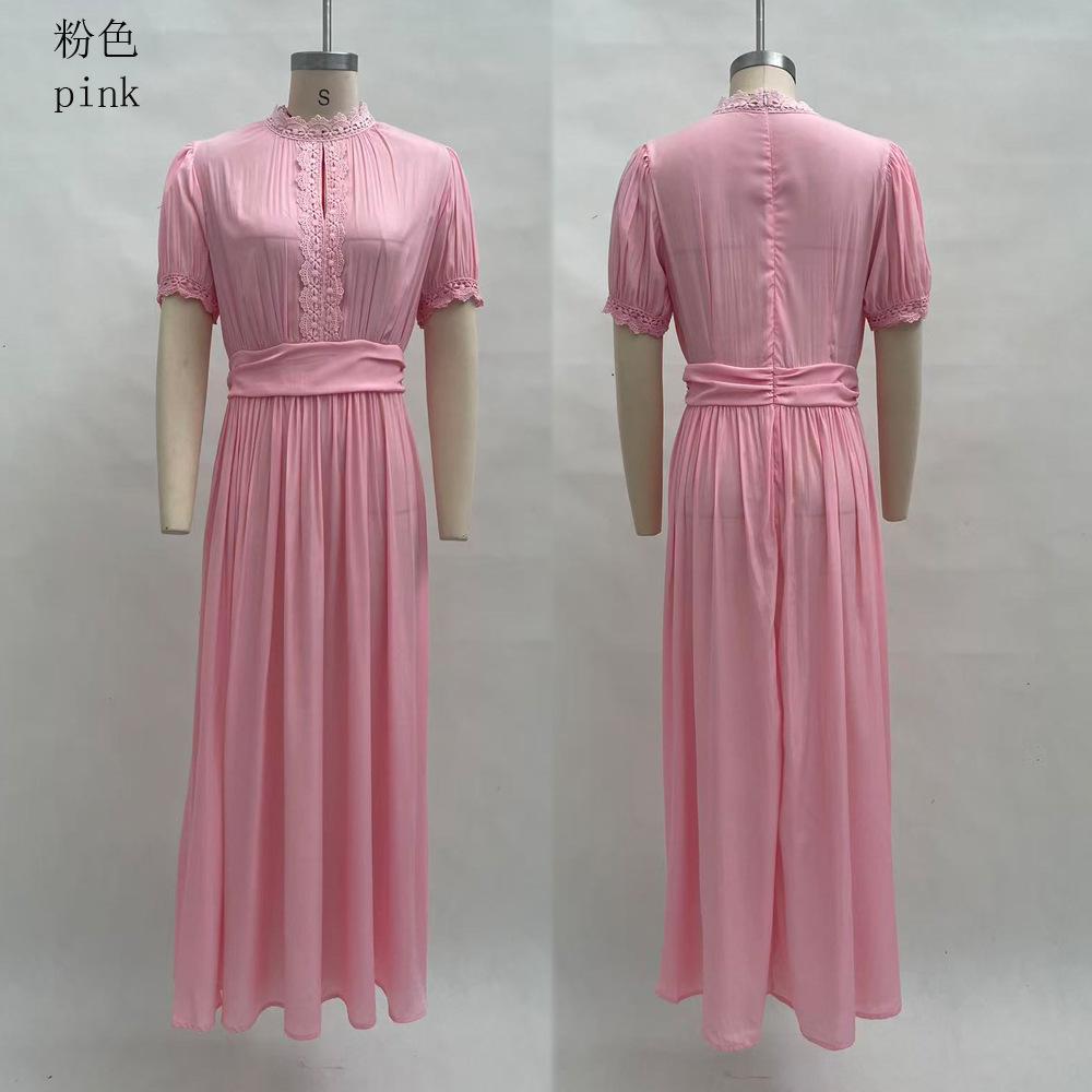Nuovo Vestito Elegante da Donna per la Primavera, Scollo a V, Vestibilità Aderente, Scollo all'Americana, Bordi in Pizzo, Stampe alla Moda