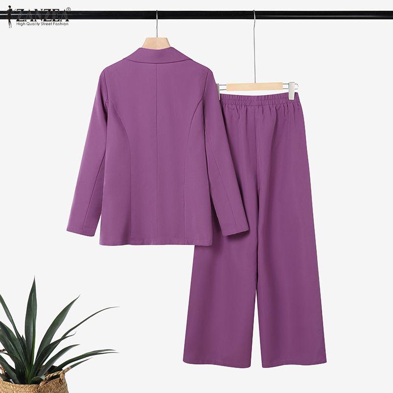 ZANZEA Trajes casuales de dos piezas para mujer con blazer de manga larga y pantalones