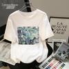 Damen Rundhals Locker Geschnitten Print T-Shirt