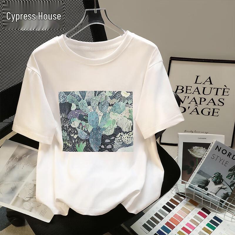 Women s Round Neck Loose Fit Print T-Shirt M