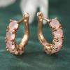 Elegant Exquisite Imitation Pink Opal Hoop Earrings for Women's Vintage Golden Plated Wedding Jewelry Accessories Festival Gifts