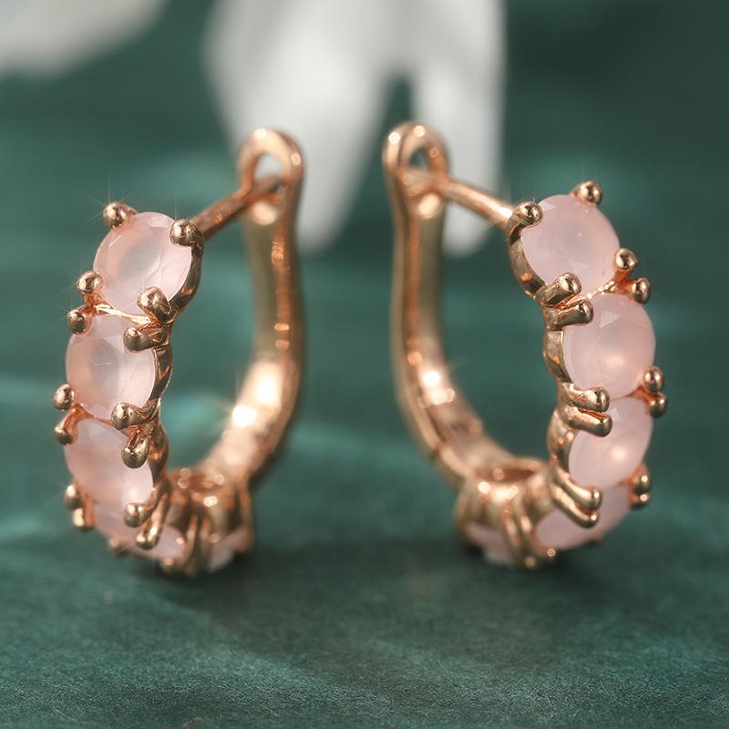 Elegant Exquisite Imitation Pink Opal Hoop Earrings for Women's Vintage Golden Plated Wedding Jewelry Accessories Festival Gifts