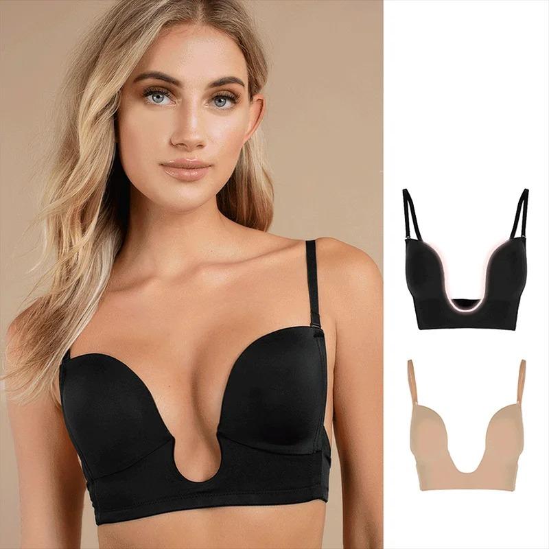 Folomi Sutiã Sexy Plunge Deep U Lingerie Feminina Sem Costura Sem Costas Roupa Interior Casamento Invisível Sexy Push Up Íntimos Feminino Verão