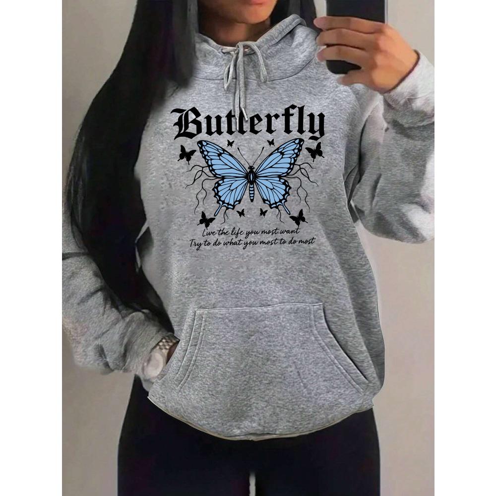 Lightning Butterfly Art Character Print Women Hoodies Hip Hop Pocket Hoody Sportswears Fleece Soft Clothes