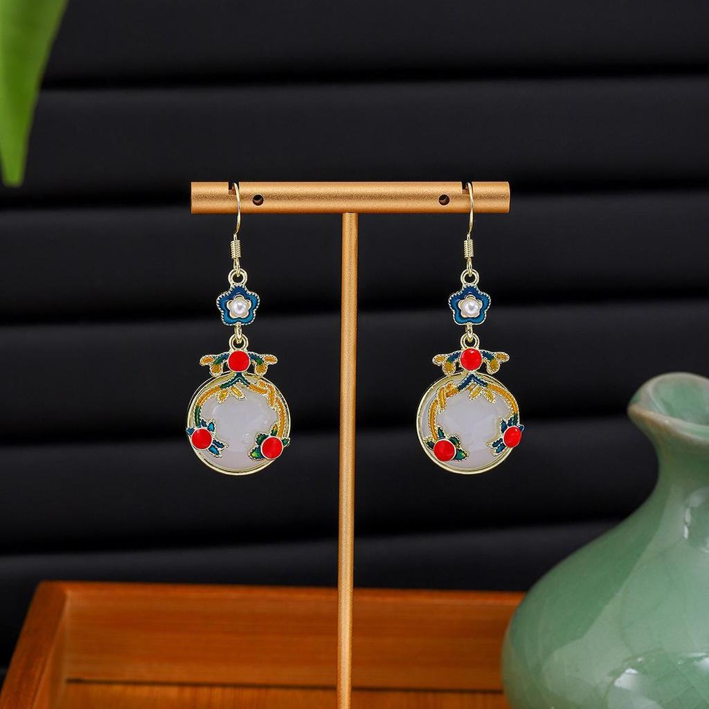 Ancient Red Beaded Cloud Teardrop Earrings - Chinese Hanfu Cheongsam Pearl Accessories