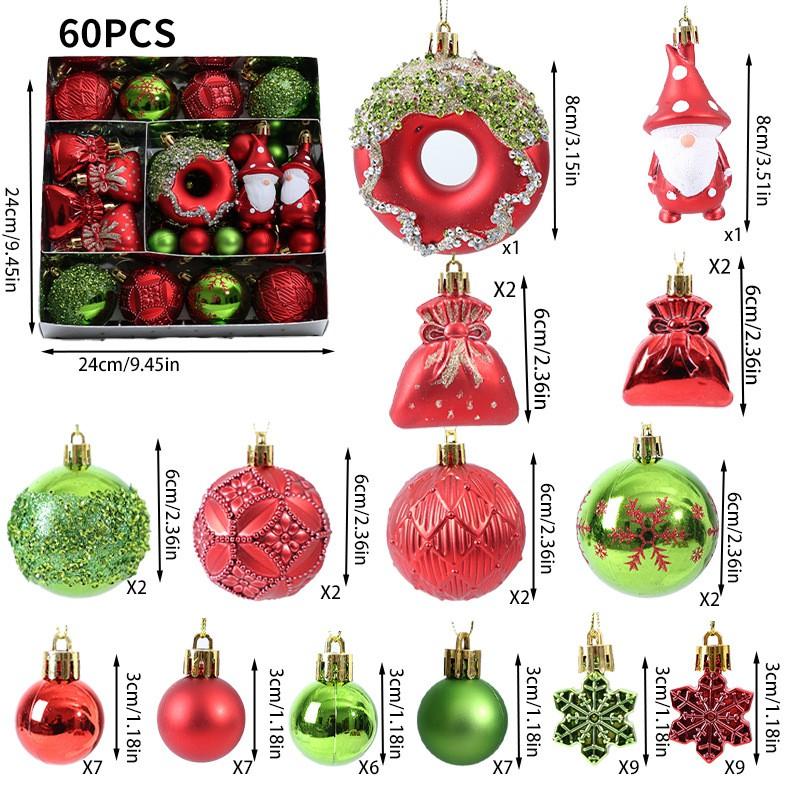 64pcs Christmas Ornament Set - Painted Ball Decorations Tree With Star Heart Bow Design