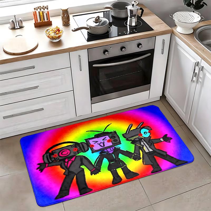 Skibidi Toilet Flannel Kitchen Floor Mat Absorbent Non-Slip Soft Standing Mat Washable Comfortable Kitchen Rug for Home Sink Laundry