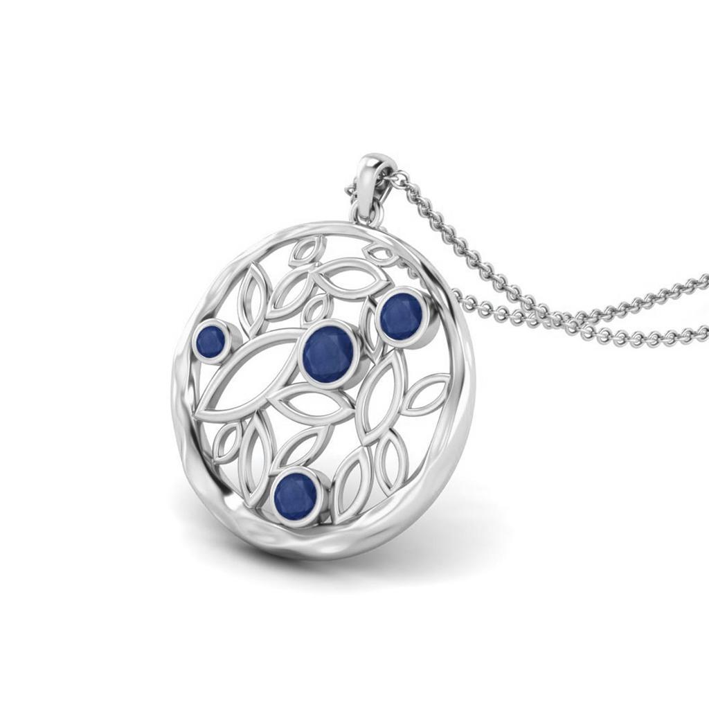 Blue Sapphire Leaf Filigree Pendant - 925 Sterling Silver