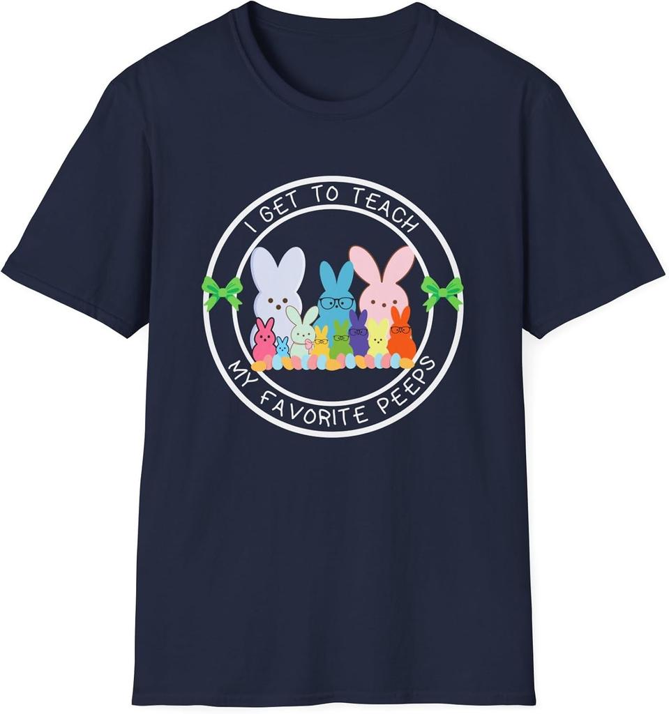 I Get to Teach My Favorite Peeps Teacher Graphic Tee Cute Easter Bunny Classroom T-Shirt