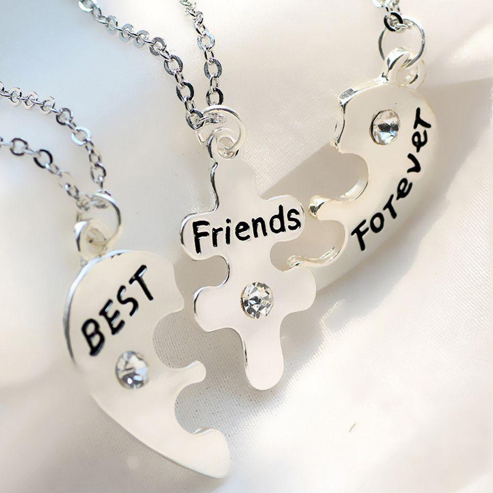 Vintage Jewelry Fashion Friendship Rhinestone 3pcs/ Set Pendant Best Friends Heart Shape Necklace
