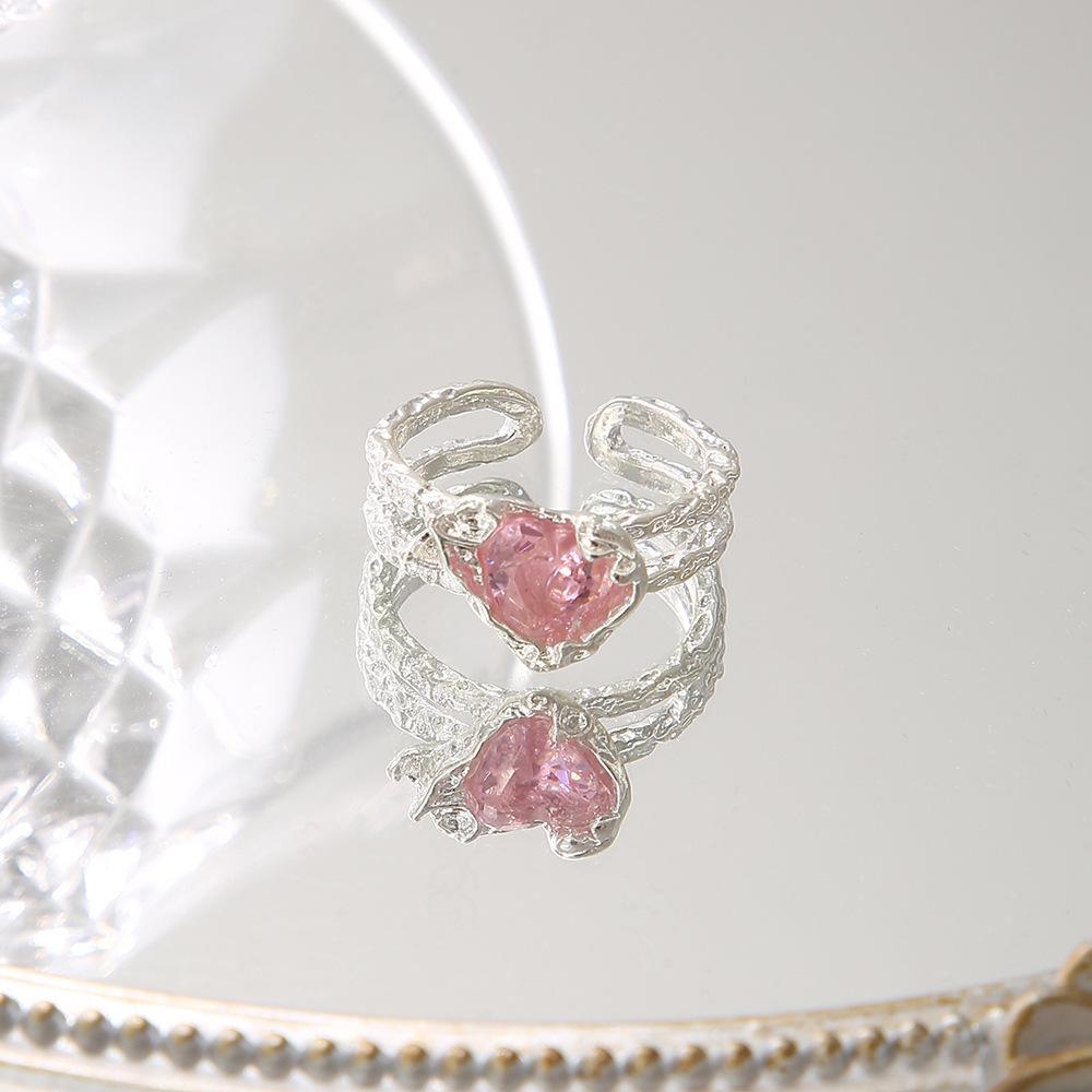 Irregular Gemstone Aesthetic Girl Hollow Red Stone Women's Liquid Hollow Vintage Jewelry Accessories