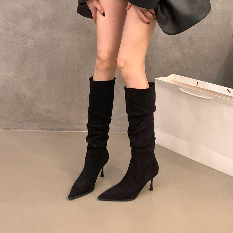 2025 Autumn/Winter Retro High Heel Stiletto Slouch Boots - Elegant Pointed Toe Coat Boots for a Slimming Goddess Look