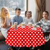 3 Pack Red and White Polka Dots Tablecloth Red Round Table Cover with White Polka Dot Round Plastic Table Cloth 84 in Round for Kitchen Dining