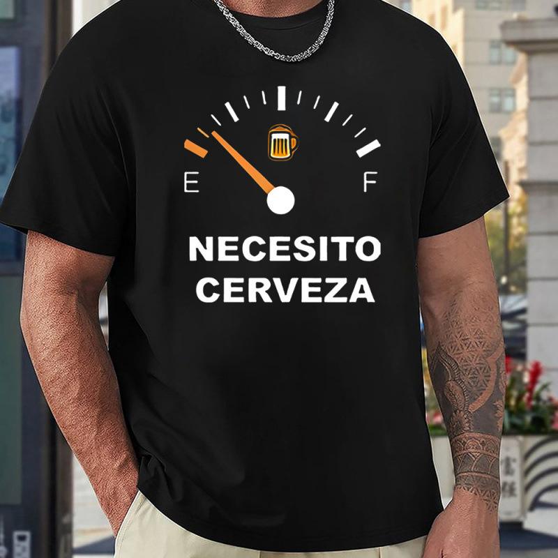 Men Fashion Crew Neck Short Sleeve I NEED BEER Letter Print Cotton T Shirt Top