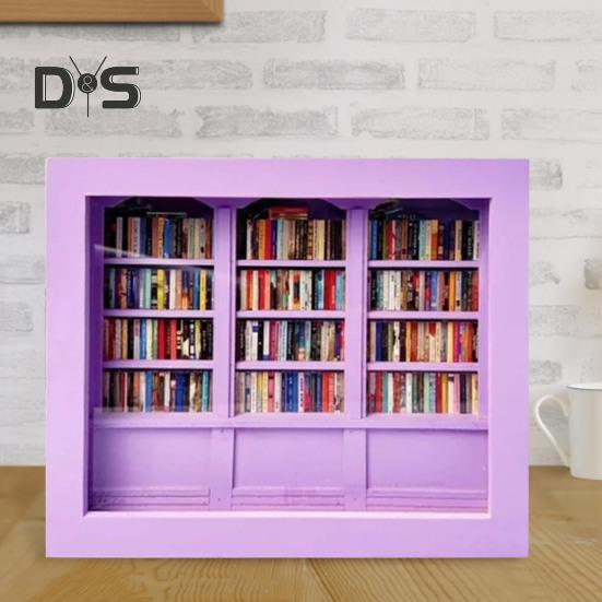 Mini knihovna pro úlevu od úzkosti Dřevěná miniaturní simulovaná polička s 200 ks Mini kniha s úlevou od stresu Hračka na stolní knihovnu pro domácí kancelář