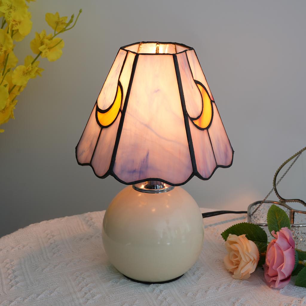 Modern ceramic purple moon stained glass table lamp bedroom simple bedside mushroom lamp, living room study decorative lamp