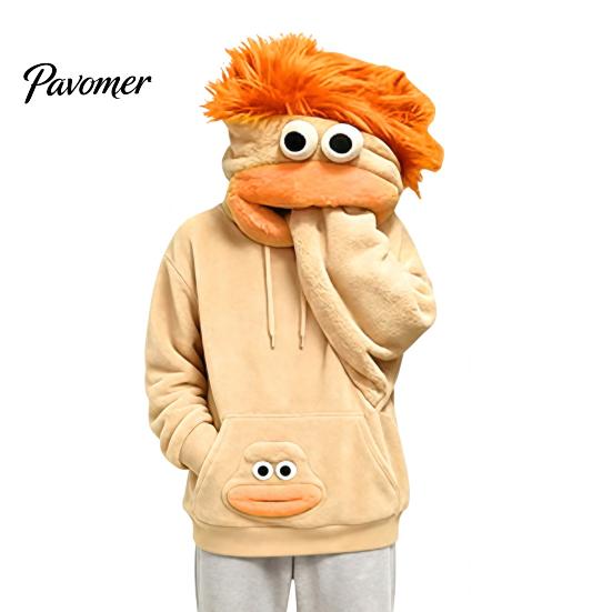 Unisex Pullover Top Big Mouth Creature Flannel Hoodie with Comb, Men Women Oversized Hooded Hoodies Sweatshirt, Thickened Plush Casual for Fall Winter