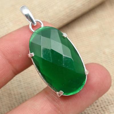 Facettierter grüner Onyx aus 925er Sterlingsilber, handgefertigter wunderschöner Anhängerschmuck für Geschenke