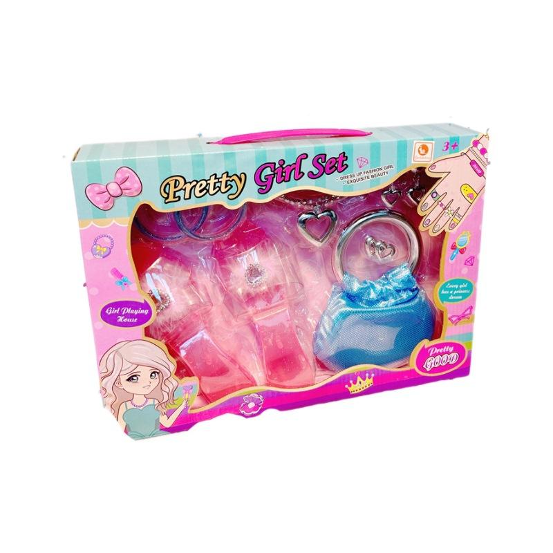 Girls Jewelry Toys Set Crystal Shoes Necklace Crown Earrings Bracelet Play Makeup Dress Up Princess Toys For Kids Role Play