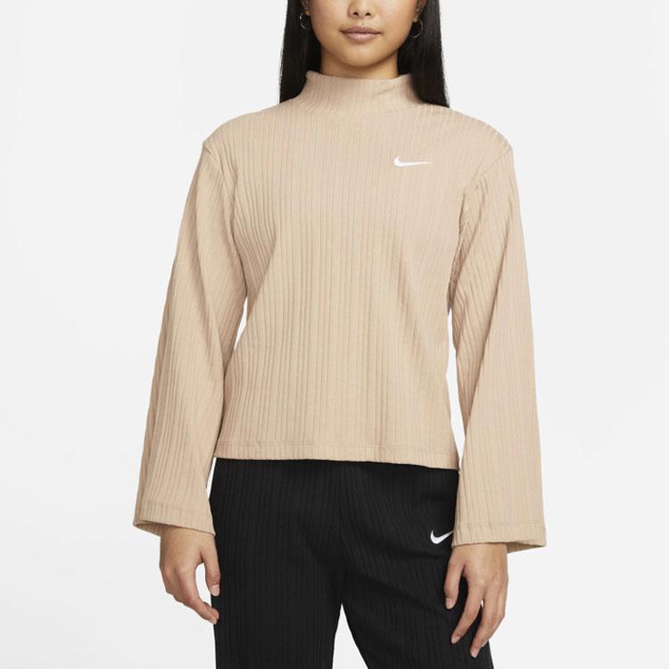 Nike Ribbed Knit High Neck Long Sleeve T-Shirt Women Tops Maize DM6400-200