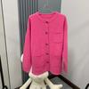 Japanese Retro Pink Woolen Cardigan for Women - Thick, Mid-Length, Loose Knit for Autumn/Winter