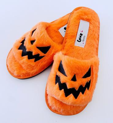 2024 Halloween Pumpkin Lantern Slippers Autumn Soft Furry Comfort Closed Toe Slides Women Size 43 Outdoor Slippers Zapatos Mujer