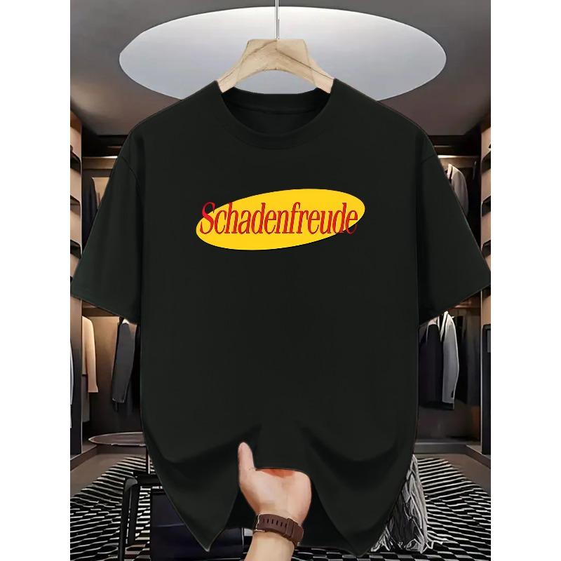 Schadenfreude German Language T-Shirt for Men - Funny Schadenfreenie Tee with German Text Print, Casual Round Neck Summer Shirt S чёрный