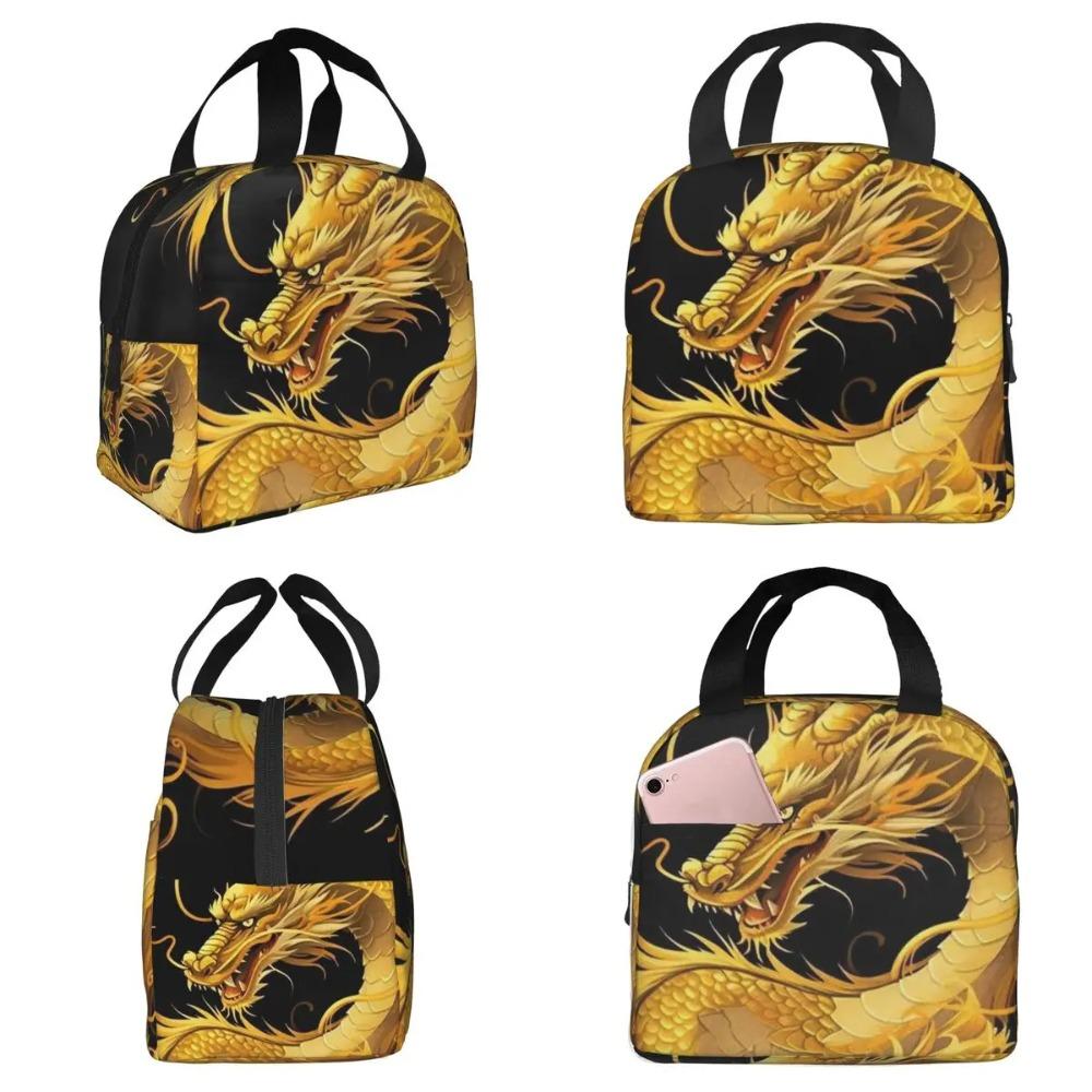 Golden Dragon Pattern Insulated Lunch Bag for Kids School Cooler Thermal Food Box Tote Portable Lunch Boxes Container