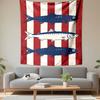 Striped Pattern with Blue Fish Illustration Patterned Tapestry Decorative Wall Hanging, Home Bedroom Living Room Decor