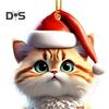 Christmas Cat Pendant Acrylic Santa Hat Cartoon Cat Hanging Decoration Key Ring Kitten Pendant Christmas Tree Decor Gift for Cat Lovers