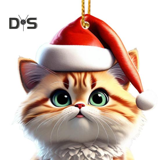 Vánoční přívěsek pro kočku Akrylátový Santa klobouk Kreslená kočka Závěsná dekorace Klíčenka Přívěsek kotě Vánoční stromeček Dárek pro milovníky koček