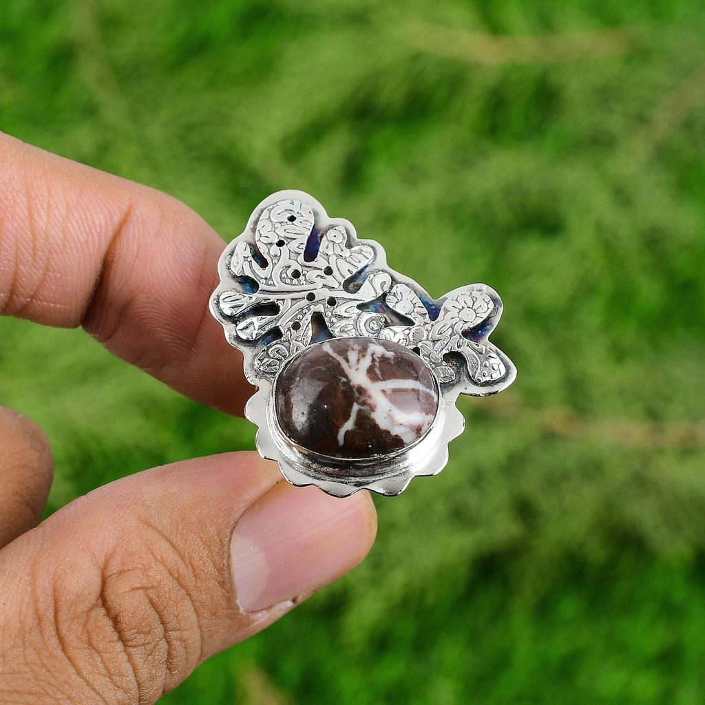 Gift For Women Stackable Adjustable Ring 925 Silver Natural Coconut Jasper