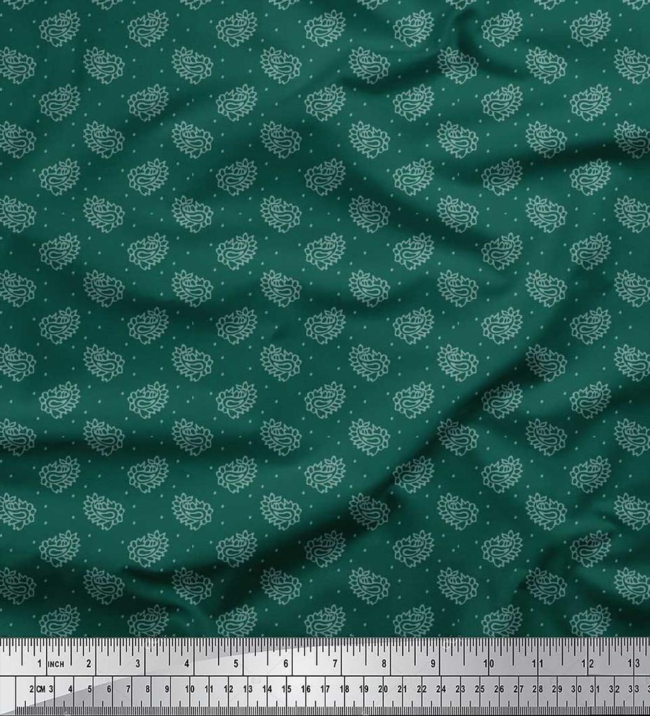 Soimoi Japan Crepe Satin Fabric Dot & Paisley Print Fabric by Metre 42 Inch