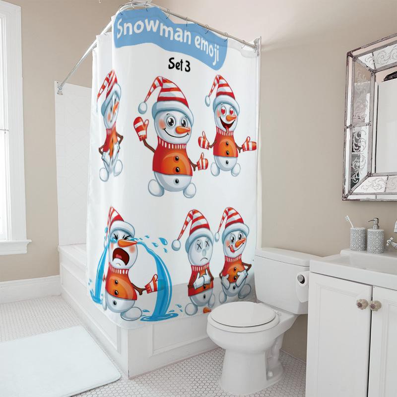 TU Cute Snowman Shower Curtain Christmas Holiday Bathroom Decor Festive Winter Themed Waterproof Fabric Home Decor Gift