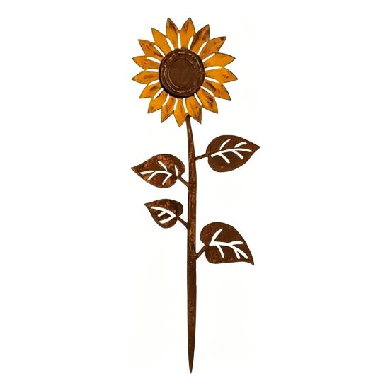 Rusty Flowers Garden Stake, Distressed Metal Flower Yard Art Stake, Retro 2D Flowers Decoration for Yard Lawn Flower Bed