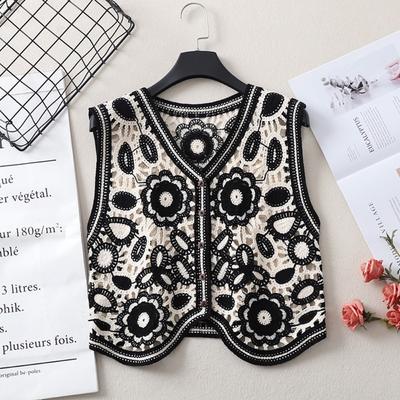 Sexy Hollow Out Knit Tank Women Colorblock Korean Fashion V Neck Floral Camisole Female Beach Style Crop Dropshipping