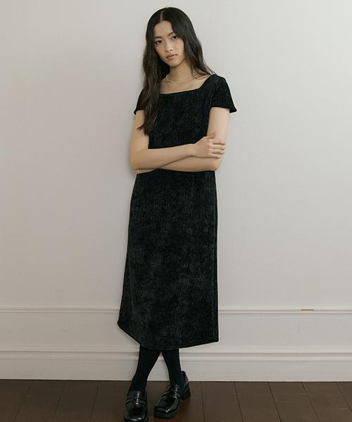 Lingseoul [Select Length] Corduroy Dress-Black (Long)