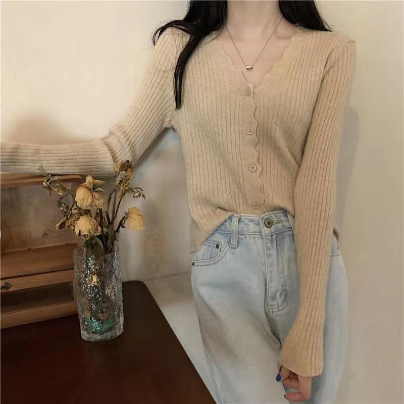 Spring pure desire top thin new design short women's knitted cardigan collar long-sleeved sweater jacket