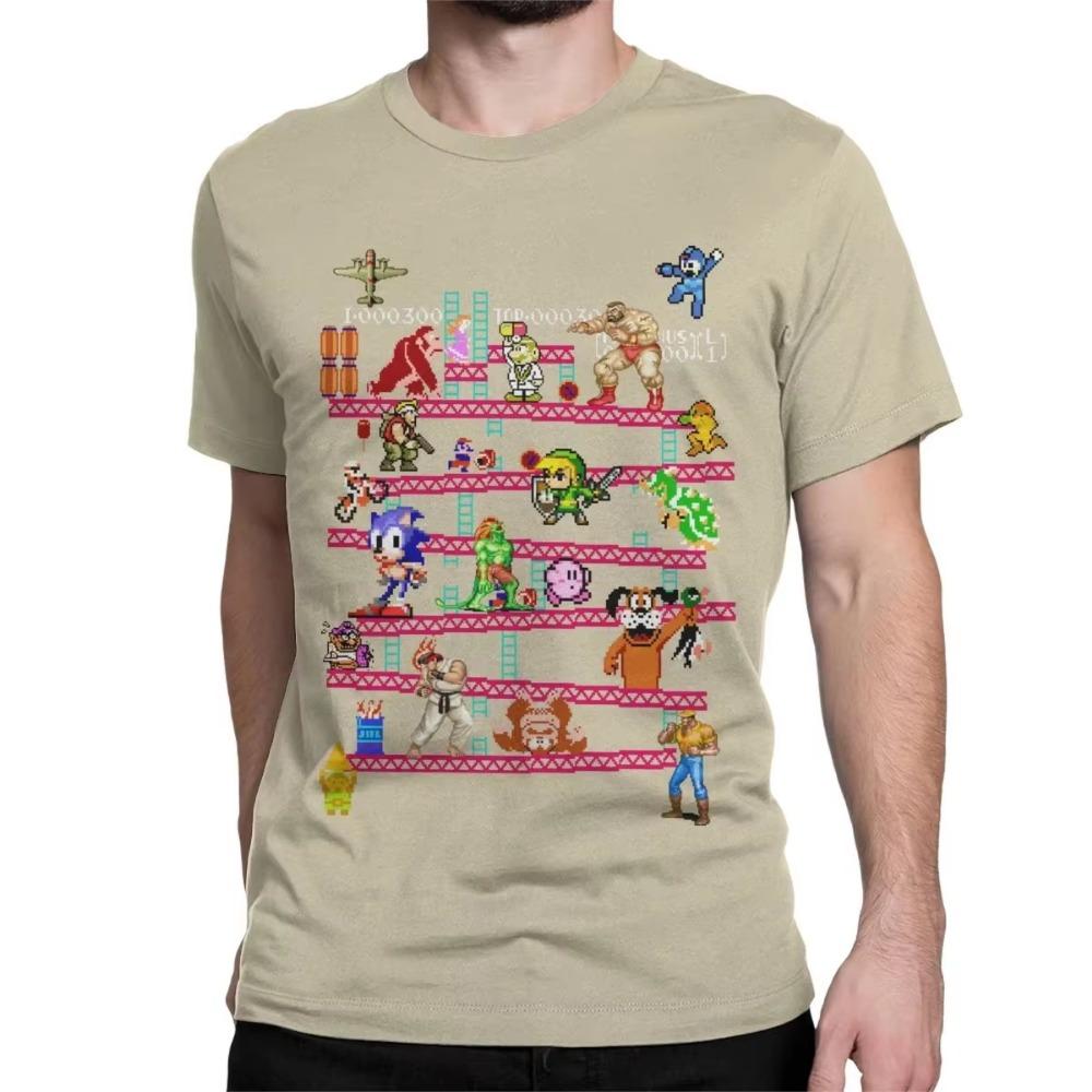 Men's  Collage T-Shirt Vintage Console Style Cotton round Neck Short Sleeve Tee Shirt Gift Idea for Gamers