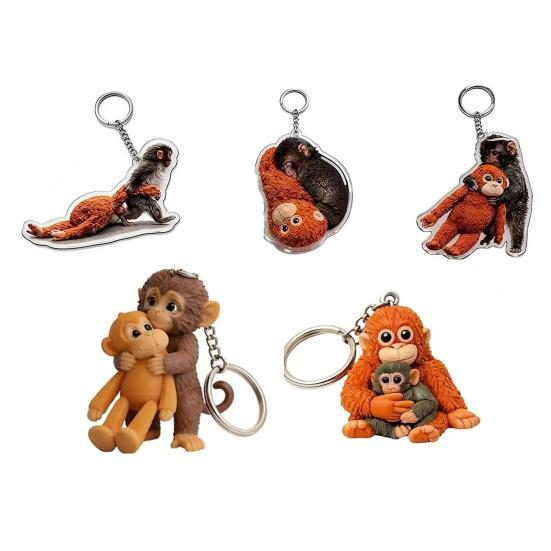 1/5Pcs Keychain Pendant 2D Printed Monkey Design Charm Bag Strap Keychain Backpack Purse Car Keys Accessory