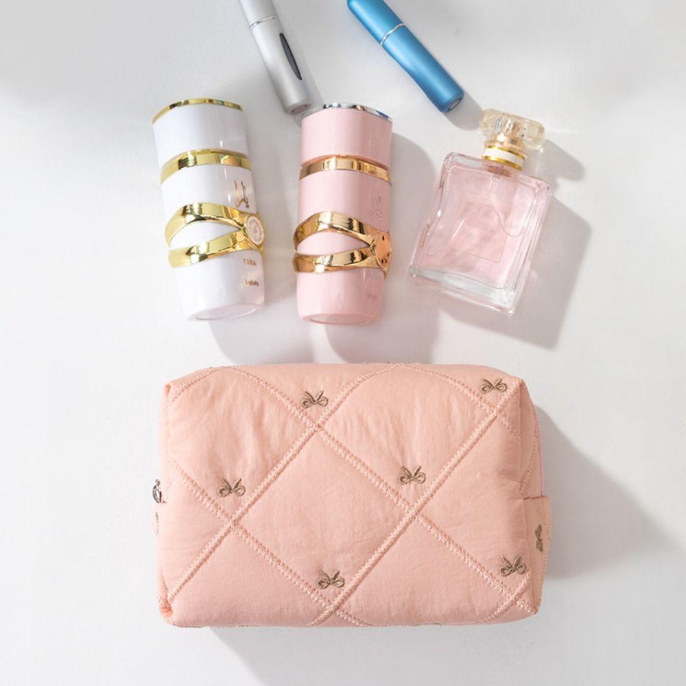 Multifunctional Bow Quilted Makeup Bag Large Capacity Women Wash Pack  Beauty Routine