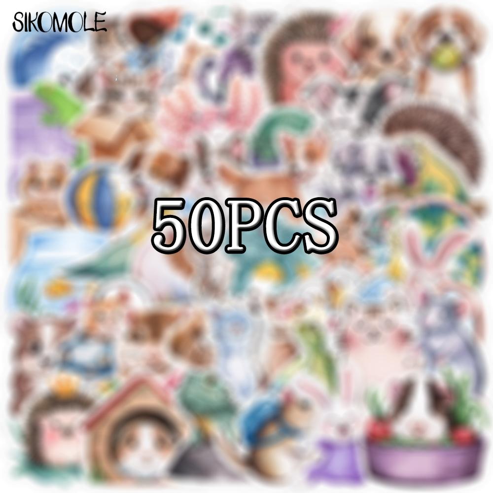 10 30 50Pcs Cartoon Beautiful Cute Watercolor Animal Stickers Aesthetic Diy Decoration Toys Travel Luggage Graffiti Sticker Pack