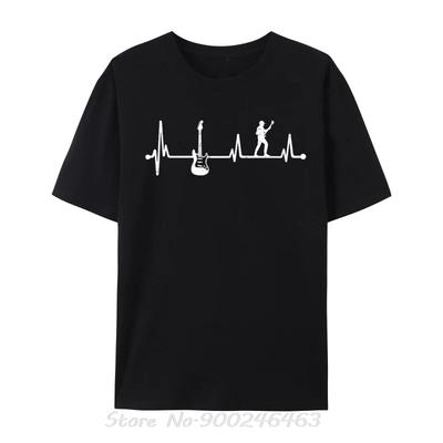 Lustiger Gitarrenliebhaber Bassgitarre Herzschlag Normal T-Shirts Übergroßes Unisex T-Shirt Baumwoll-T-Shirt Fitness-Tees Druck Herrenbekleidung