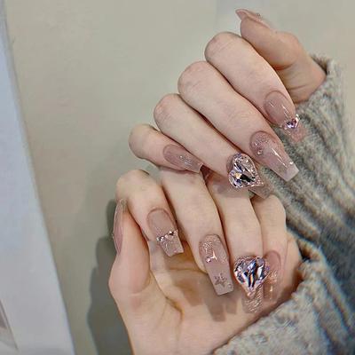 24 Stück Neues Produkt süße Fee Gas lang Liebe rosa Diamant Blitz hohle Sterne tragen Nagelentladung Nagelkunst