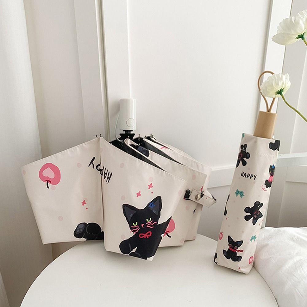 Cartoon Cat Pattern Folding Umbrella Anti UV Portable Rain Umbrella Sunshade Umbrella  Outdoor