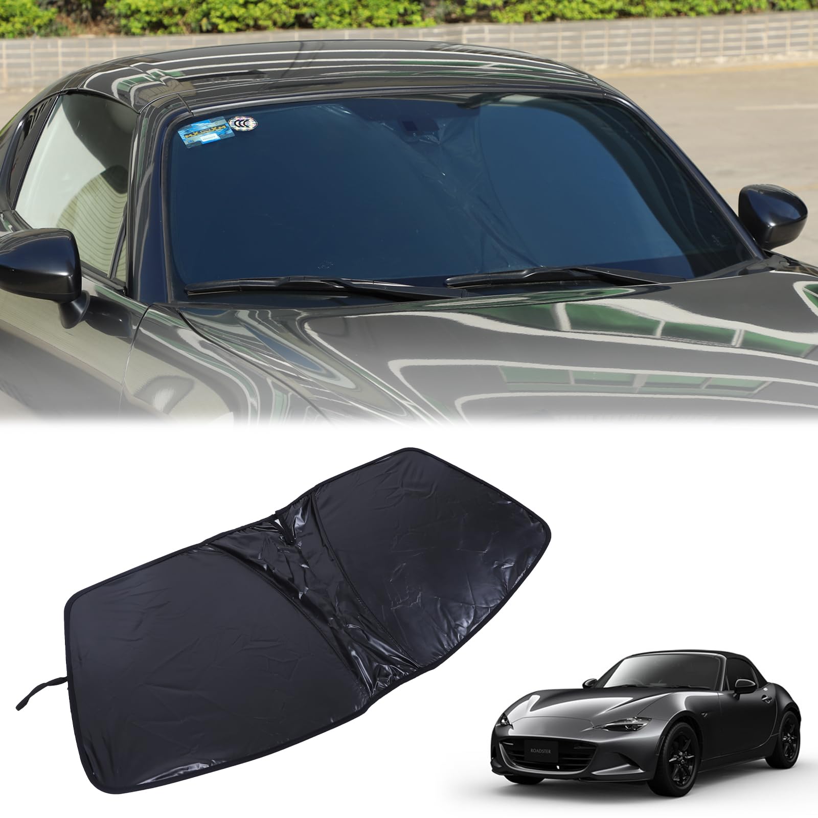 

Hcilloend Sunshade for New Mazda Roadster RF ND Windshield Blackout Front Car Front UV Sun Storage Pouch Easy Car Interior Protection for Car Camping чёрный