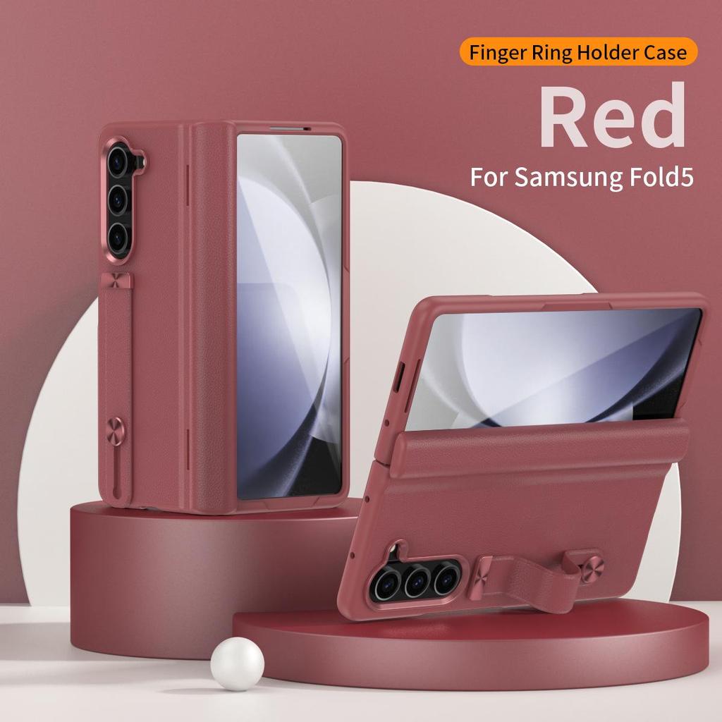 Samsung Z Fold6/5 Leather Phone Case with Film Protection & Wrist Strap