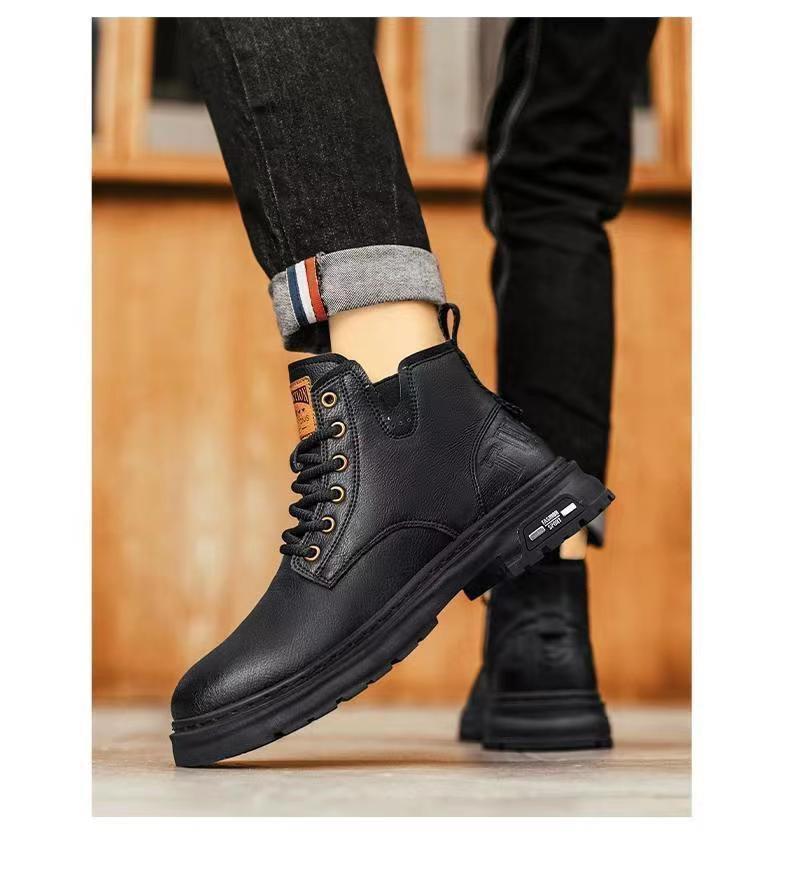 Men's High-Top British Style Leather Boots - Spring Retro Lace-Up Outdoor Martin Work Shoes
