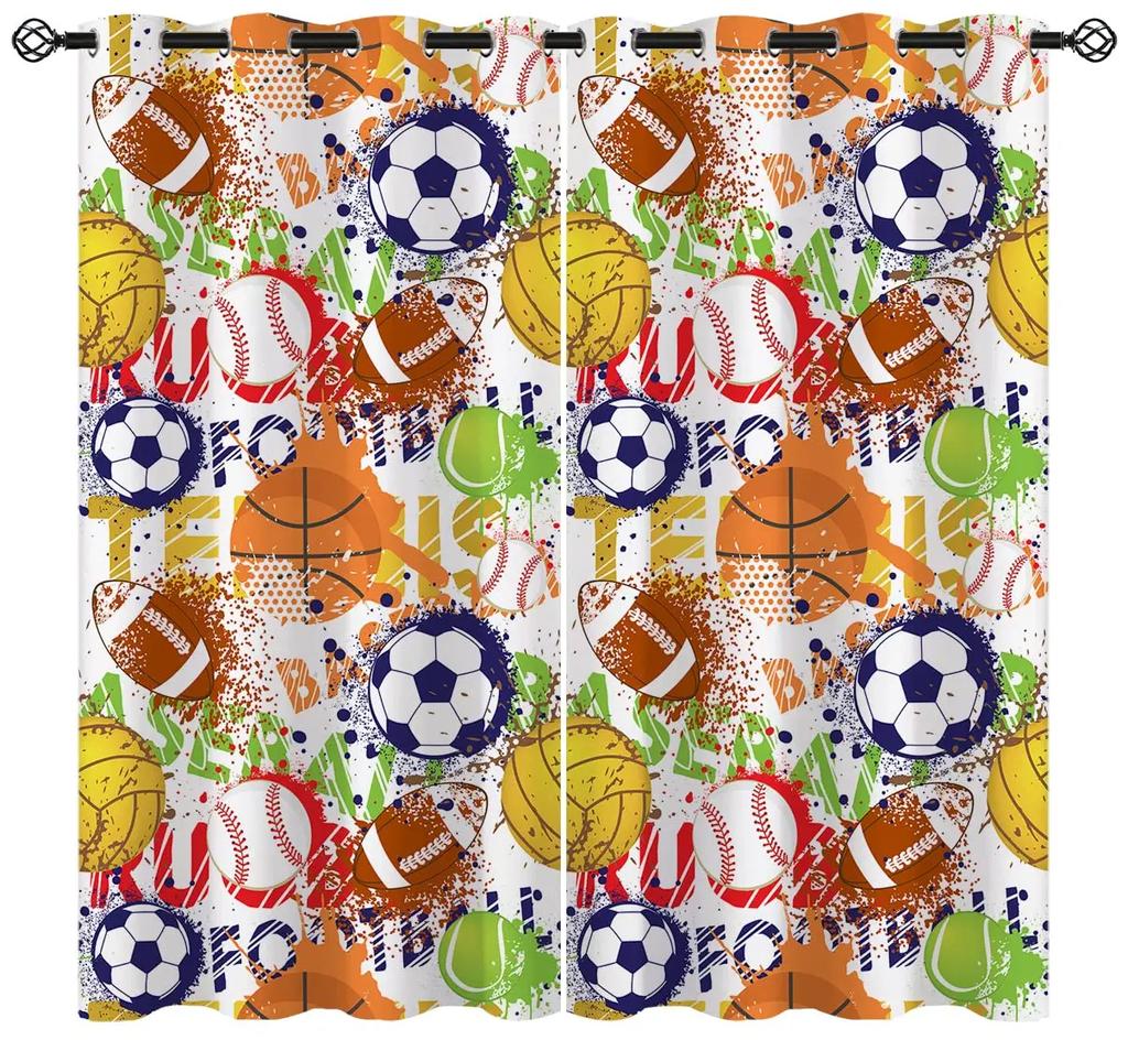 Perdele Seria Volei 3D Perdele cu Tematică Joc Sportiv Draperii pentru Dormitor Copii Băieți Fete Perdea de Fereastră Abstractă 2 Bucăți